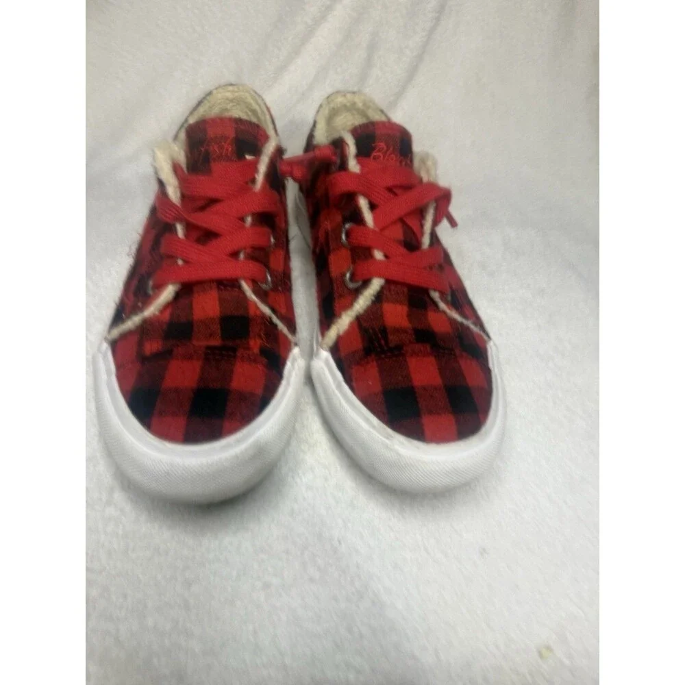 Blowfish Malibu "Maxine" Red and Black Check Plaid Sneakers Women Size 7 - Picture 2 of 10